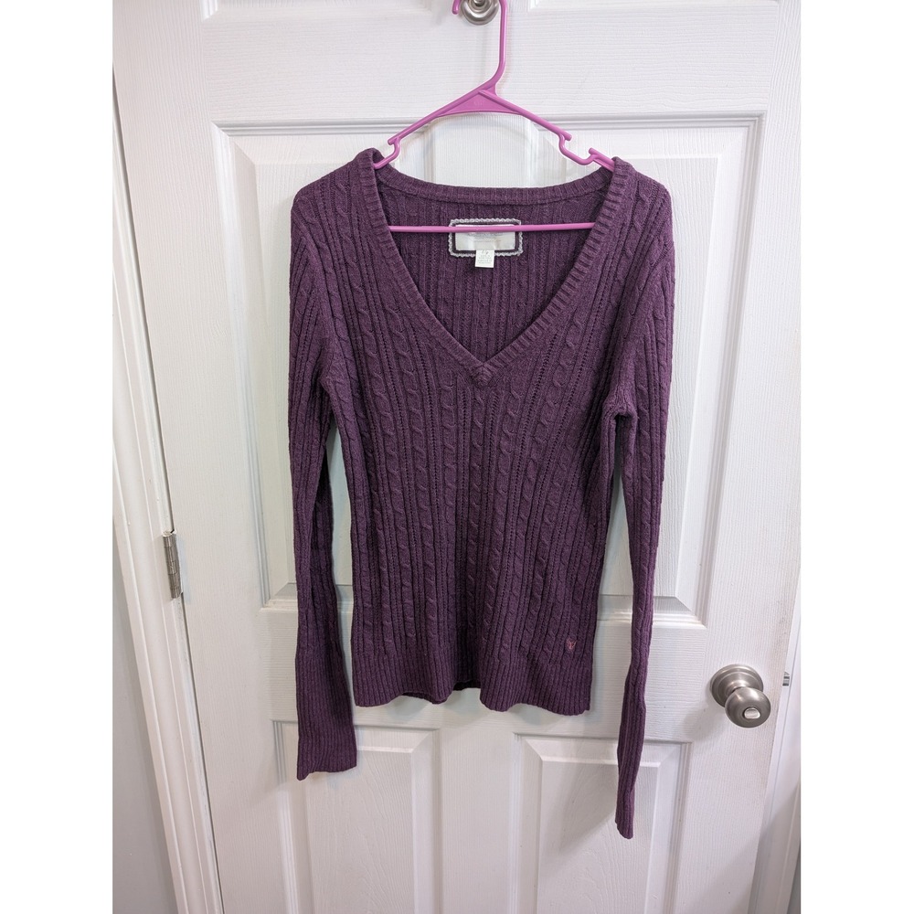 American Eagle Sweater Vintage Purple V-Neck Cable Angora Blend‎ Y2K - Size L